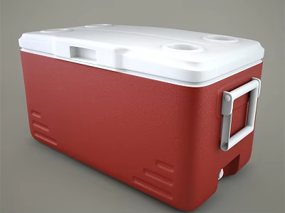 Red And White Cooler Box With Lid Handle And Ventilation Holes For Outdoor Use 3d model