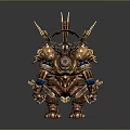 Ornate Fantasy Sculpture With Metallic Spikes Blue Gems And Intricate Design Details