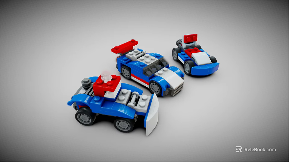 Electric Toys Building Block Cars in Blue White Red Small Racing Vehicles for Kids 3d model 