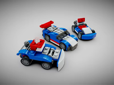 Electric Toys Building Block Cars in Blue White Red Small Racing Vehicles for Kids 3d model