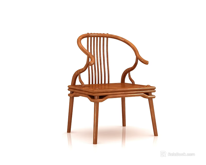 Wooden Leisure Chair with Curved Armrests and Slatted Backrest Classic Design for Comfortable Seating 3d model 