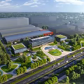 Modern Office Building Complex With Green Landscape Trees Parking And Road Access