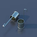 Stainless Steel Cup Shaped Kitchen Tools with Hooks on Dark Background 3d model