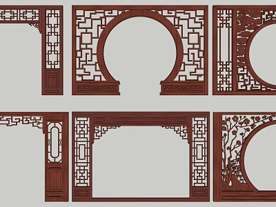 Traditional Chinese Wooden Door Arches With Intricate Carvings And Decorative Patterns 3d model
