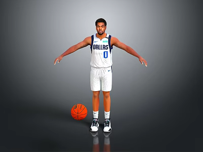 Man In Dallas Jersey Number 0 Standing With Arms Outstretched And Basketball 3d model