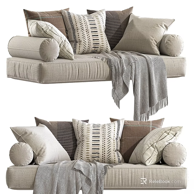 Modern Neutral Tone Decorative Accessory Set With Cushions And Throw Blanket 3d model 