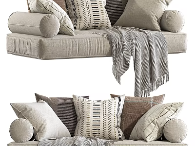 Modern Neutral Tone Decorative Accessory Set With Cushions And Throw Blanket 3d model