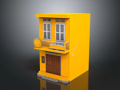 Yellow Two Story Model House With Brown Door White Shutters And Balcony 3d model