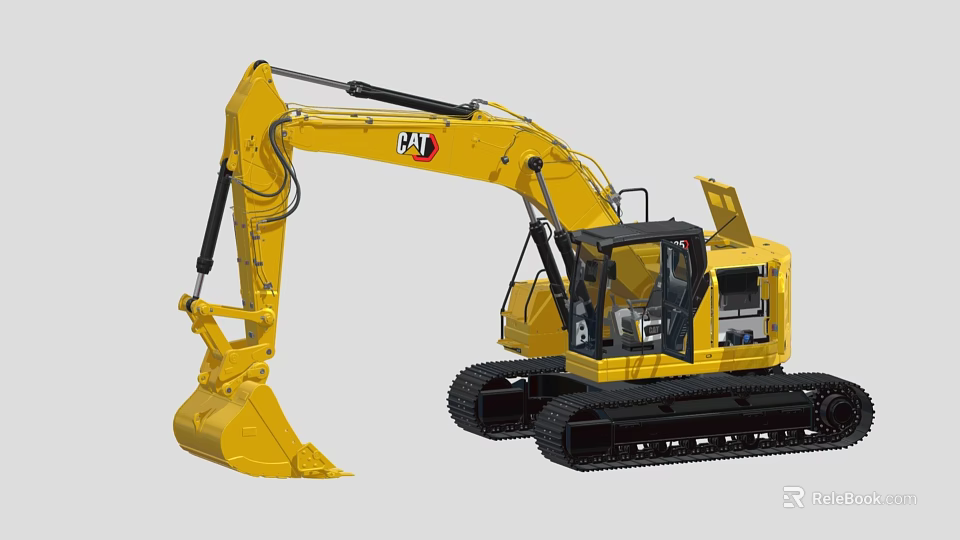 Yellow CAT Crawler Excavator With Cab And Boom For Construction Work 3d model 