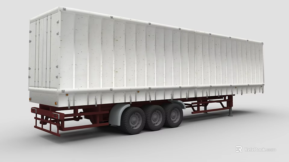 White Semi Trailer Truck With Red Chassis And Three Black Wheels 3d model 