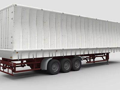 White Semi Trailer Truck With Red Chassis And Three Black Wheels 3d model