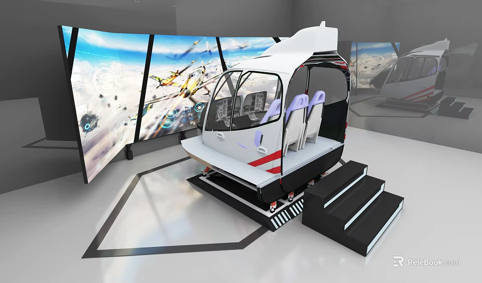 Helicopter Flight Simulator Cockpit With Large Screens And Training Steps 3d model 