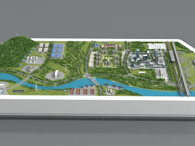 Urban Building Complex With Riverfront Green Space And City Development Plan 3d model