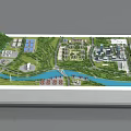 Urban Building Complex With Riverfront Green Space And City Development Plan