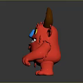 Red Monster Game and Movie Character with Brown Horns Big Eyes and Sharp Teeth