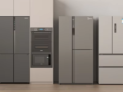 Modern Refrigerators And Freezers With Various Styles And Color Finishes For Home 3d model
