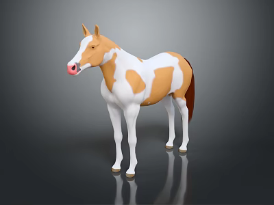 3D Model Horse With Brown And White Coat And Pink Nose Standing On Black Background 3d model