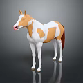 3D Model Horse With Brown And White Coat And Pink Nose Standing On Black Background