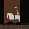 Decorative Ornaments Set With Silver Horse Figure And Umbrella Holding Statue On Orange Background