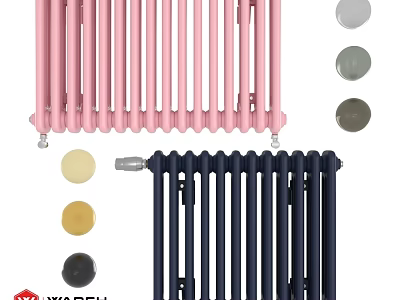 Pink and Navy Blue Radiators with Beige Gray Dark Gray Controls for Home Heating Design 3d model