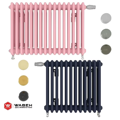 Pink and Navy Blue Radiators with Beige Gray Dark Gray Controls for Home Heating Design 3d model