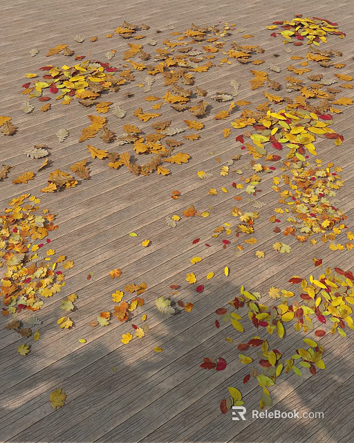 Colorful Autumn Leaves Scattered On Wooden Floor With Yellow Orange Red Tones 3d model 
