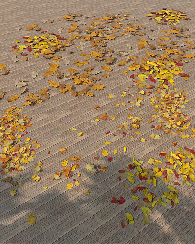 Colorful Autumn Leaves Scattered On Wooden Floor With Yellow Orange Red Tones 3d model