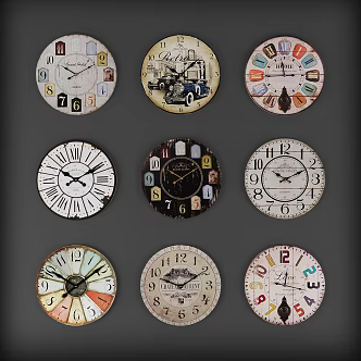 Clock combination clock pointer retro European old 3d model