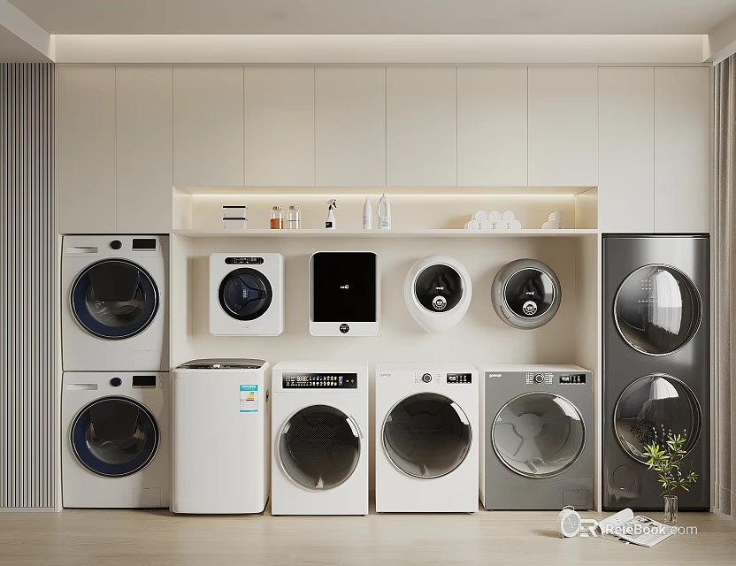 Modern Washing Machines Display With Various Styles And Designs In Showroom Interior 3d model 