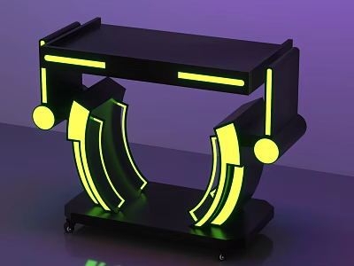 Modern Black Bar Counter With Neon Yellow Lights And Curved Mobile Design 3d model