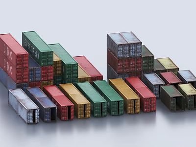 Heavy Duty Industrial Shipping Containers Stacked In Colorful Arrangement For Logistics 3d model