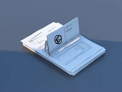 Neat Modern Stationery Stacked Papers With Symbol Card And Blank Forms 3d model
