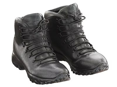 Black High Top Leather Boots With Durable Laces And Non Slip Sole 3d model