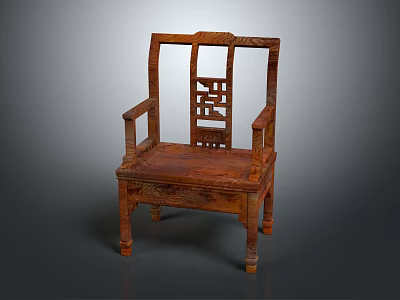 Traditional Wooden Leisure Chair with Carved Patterns on Backrest and Armrests 3d model