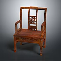 Traditional Wooden Leisure Chair with Carved Patterns on Backrest and Armrests