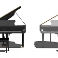 Stylish Musical Instruments Black And White Grand Pianos With Stools Standing Side By Side