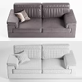 Modern Gray Leather Sofa Design With Soft Cushions And Decorative Pillows 3d model