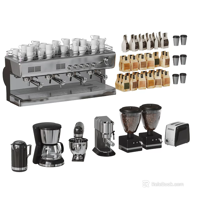 Collection of Kitchen Appliances Including Coffee Machine Blenders Toasters And Grinders 3d model 
