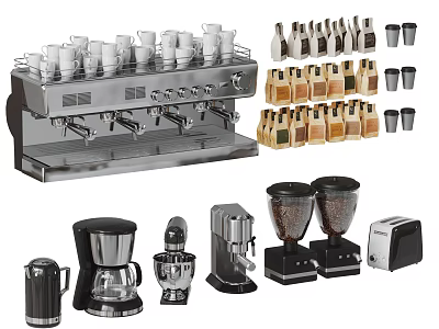 Collection of Kitchen Appliances Including Coffee Machine Blenders Toasters And Grinders 3d model