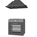 Modern Black And Stainless Steel Kitchen Appliances With Stove And Range Hood