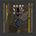 Vibrant Modified Vehicle With Blue Purple Orange Accents On Damaged Road With Yellow White Markings