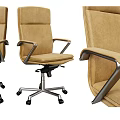 Brown Fabric Office Chair With Metal Armrests Swivel Base With Wheels And Modern Design