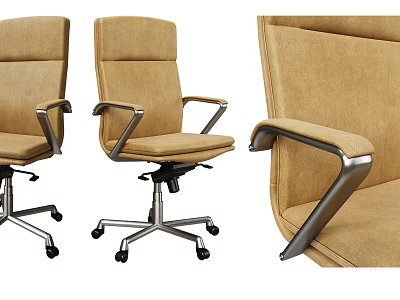 Brown Fabric Office Chair With Metal Armrests Swivel Base With Wheels And Modern Design 3d model