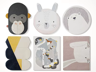 Square Rugs with Animal and Geometric Patterns in Vibrant Colors for Kids Space 3d model