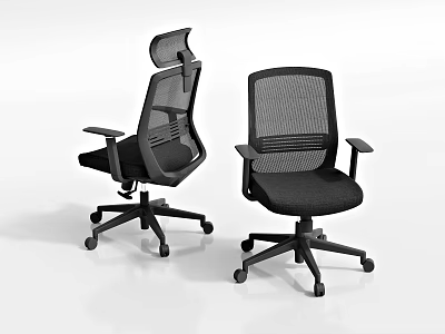 Black Office Chairs With Mesh Back And Swivel Base Design 3d model
