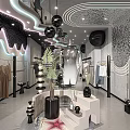 Elegant Modern Clothing Store Interior With Neon Lights Mirrors Display Racks Plants And Decorative Items