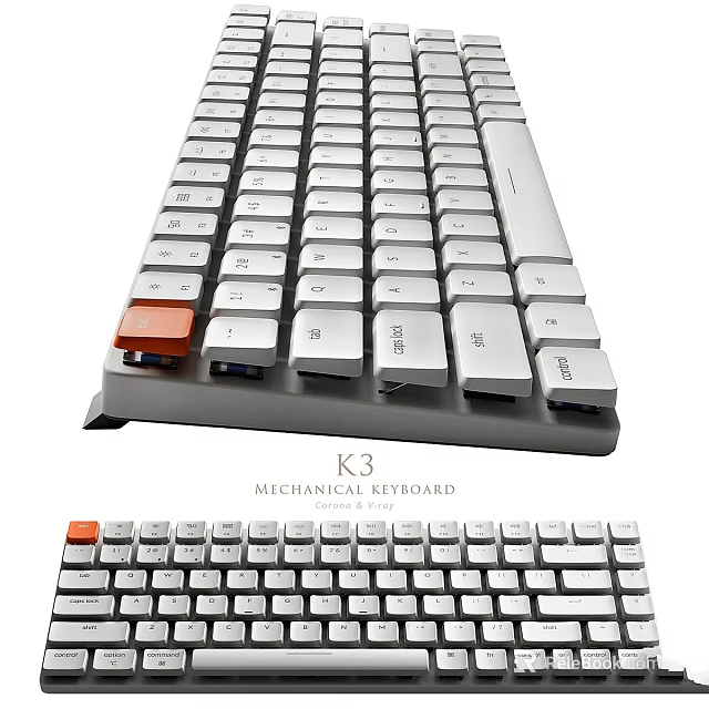 K3 Mechanical Keyboard With Sleek Design And Orange Accent Keycap For Typing 3d model 