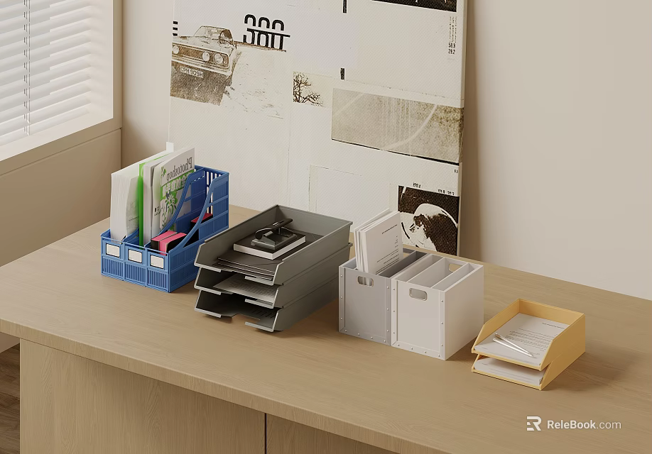 Practical Office Folders Storage On Desk With File Holders Drawer Boxes And Organizers 3d model 