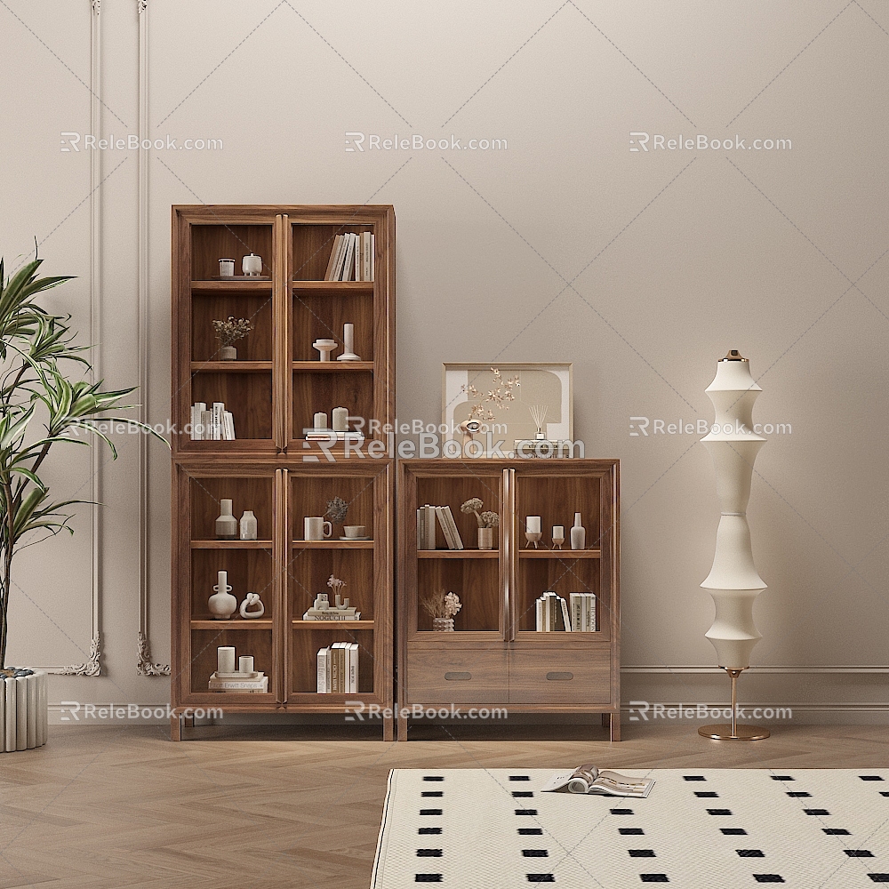 Glass Walnut Decorative Cabinet model