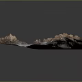 Alpine Plants Growing On Mountain Terrain Model With Winding Roads And Snowy Areas